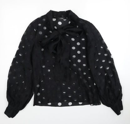 CBR Womens Black Geometric Polyester Basic Blouse Size S V-Neck