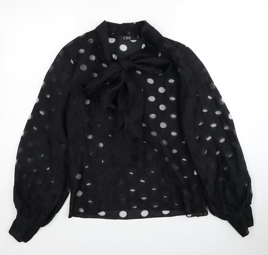 CBR Womens Black Geometric Polyester Basic Blouse Size S V-Neck