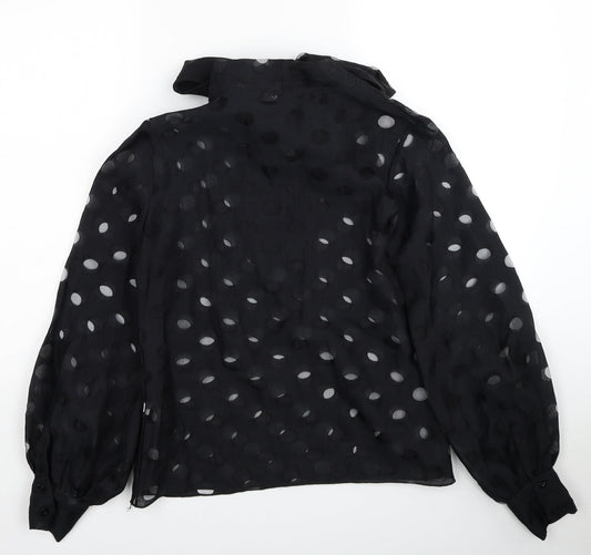 CBR Womens Black Geometric Polyester Basic Blouse Size S V-Neck