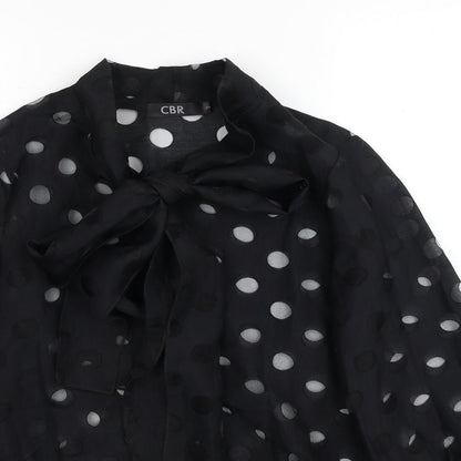 CBR Womens Black Geometric Polyester Basic Blouse Size S V-Neck