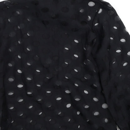 CBR Womens Black Geometric Polyester Basic Blouse Size S V-Neck
