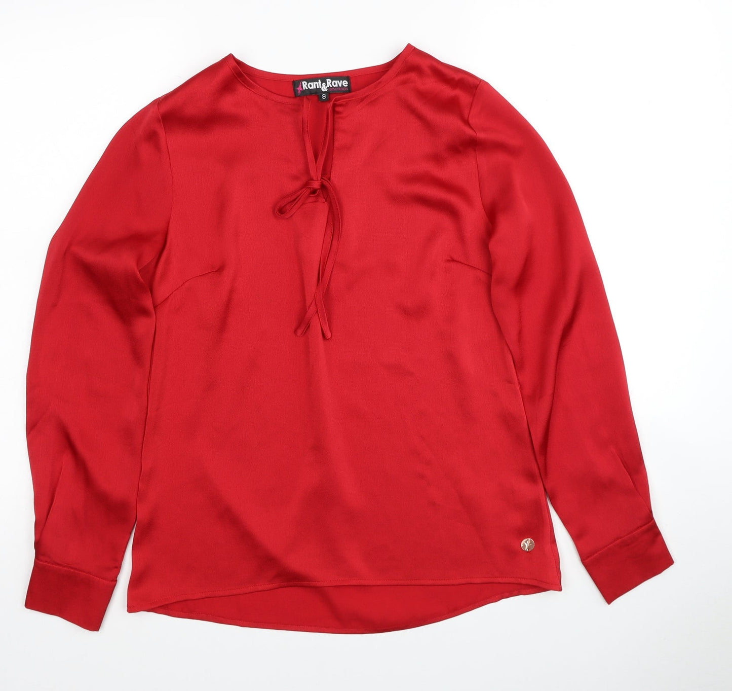 Rant&Rave Womens Red Polyester Basic Blouse Size 8 Round Neck