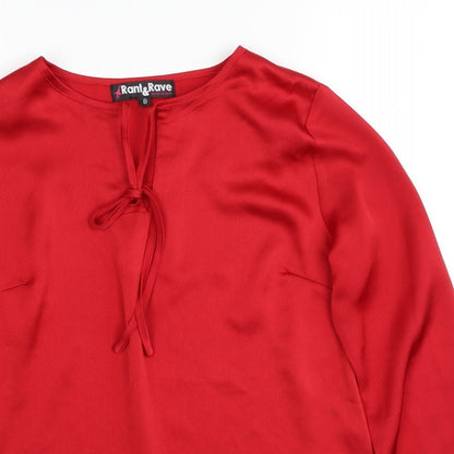 Rant&Rave Womens Red Polyester Basic Blouse Size 8 Round Neck