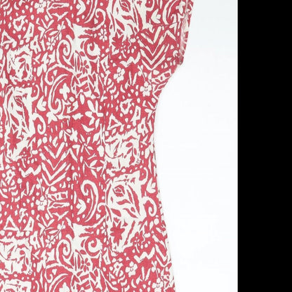 Preworn Womens Red Geometric Viscose Sheath Size 12 Scoop Neck Zip