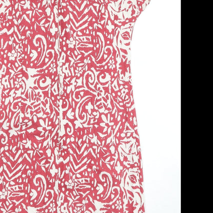 Preworn Womens Red Geometric Viscose Sheath Size 12 Scoop Neck Zip