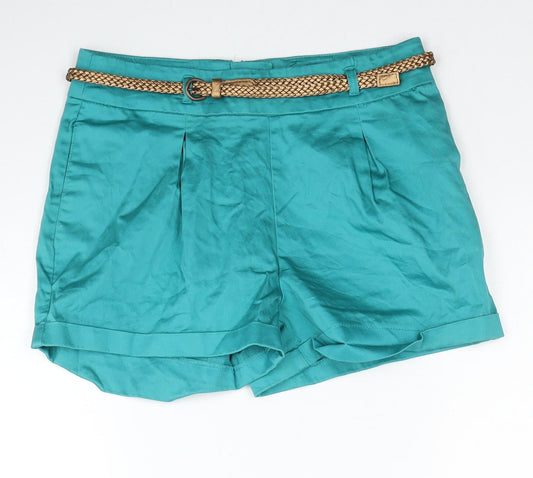 Atmosphere Womens Blue Cotton Mom Shorts Size 8 Regular Zip - Belt included
