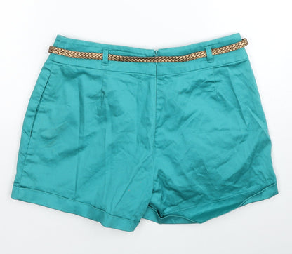 Atmosphere Womens Blue Cotton Mom Shorts Size 8 Regular Zip - Belt included