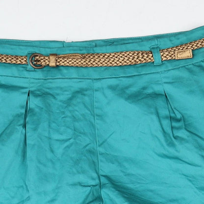 Atmosphere Womens Blue Cotton Mom Shorts Size 8 Regular Zip - Belt included