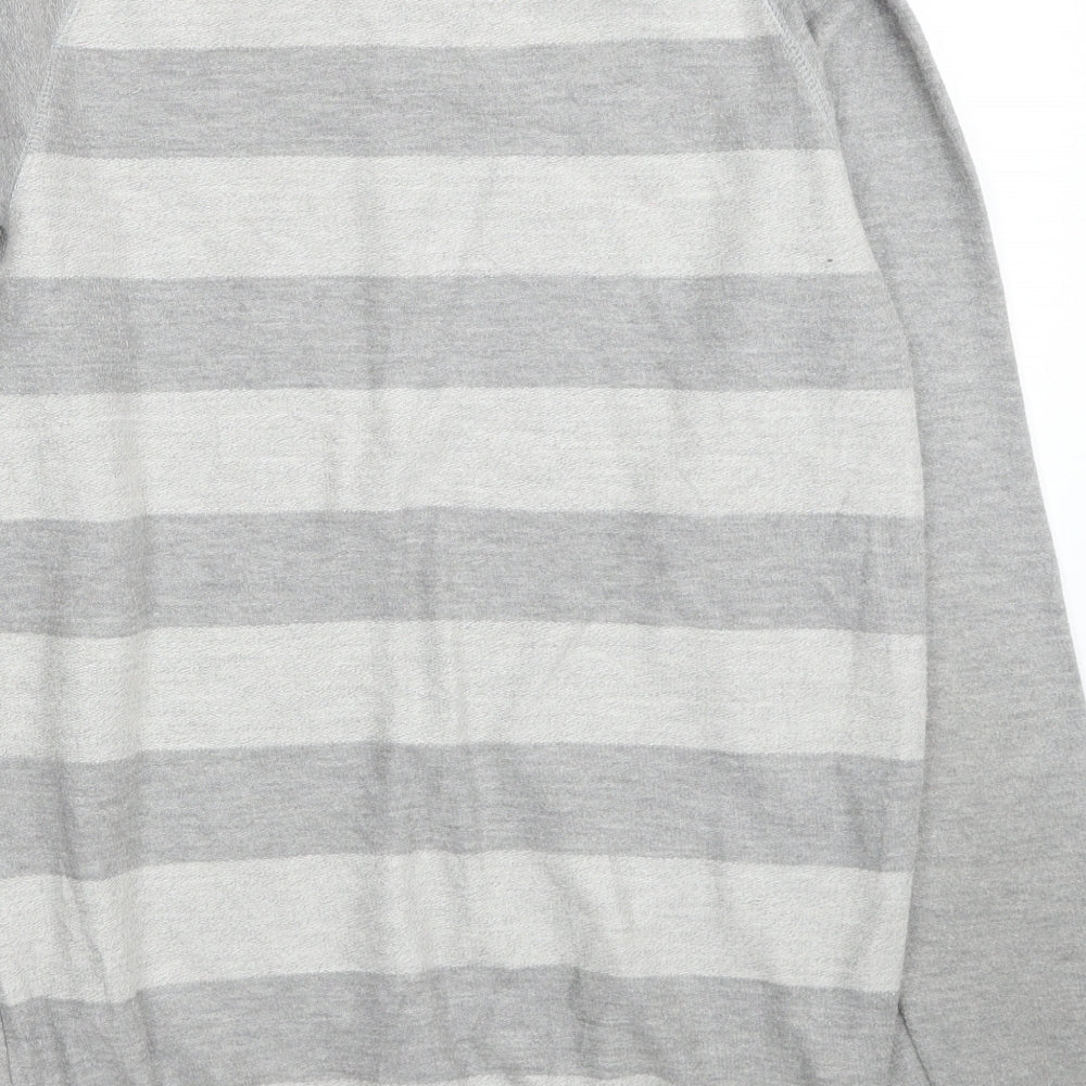 Pull&Bear Mens Grey Round Neck Striped Cotton Pullover Jumper Size L