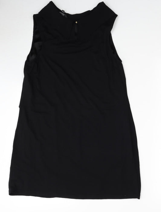 Star Womens Black Lyocell A-Line Size 14 Boat Neck Button