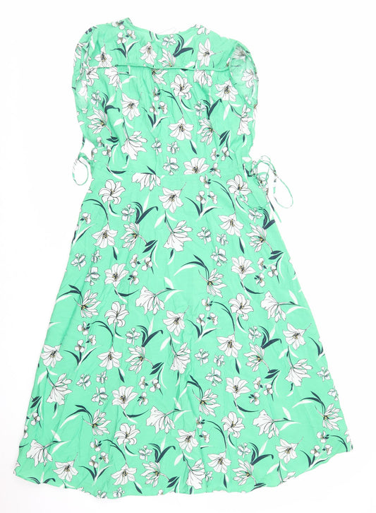 Marks and Spencer Womens Green Floral Viscose A-Line Size 8 Round Neck Pullover