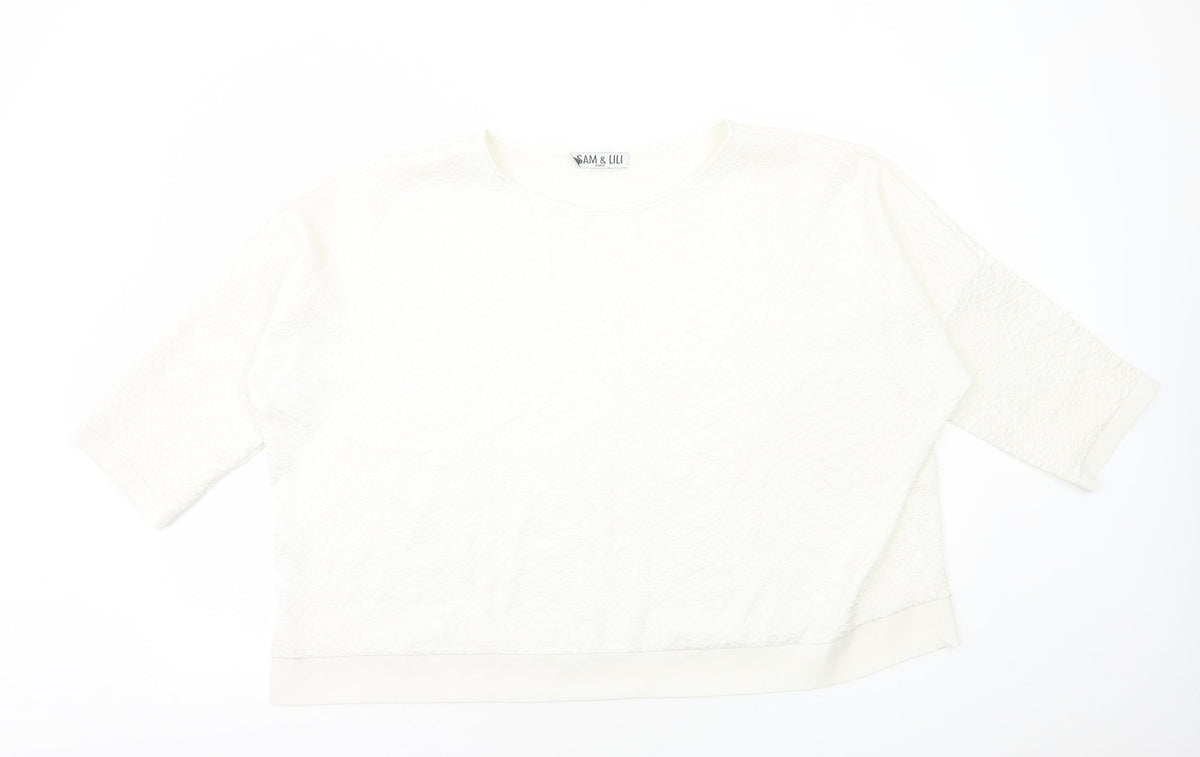 Sam&Lili Womens White Polyester Basic Blouse Size L Round Neck