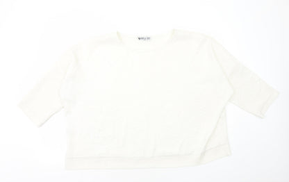 Sam&Lili Womens White Polyester Basic Blouse Size L Round Neck