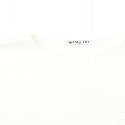 Sam&Lili Womens White Polyester Basic Blouse Size L Round Neck