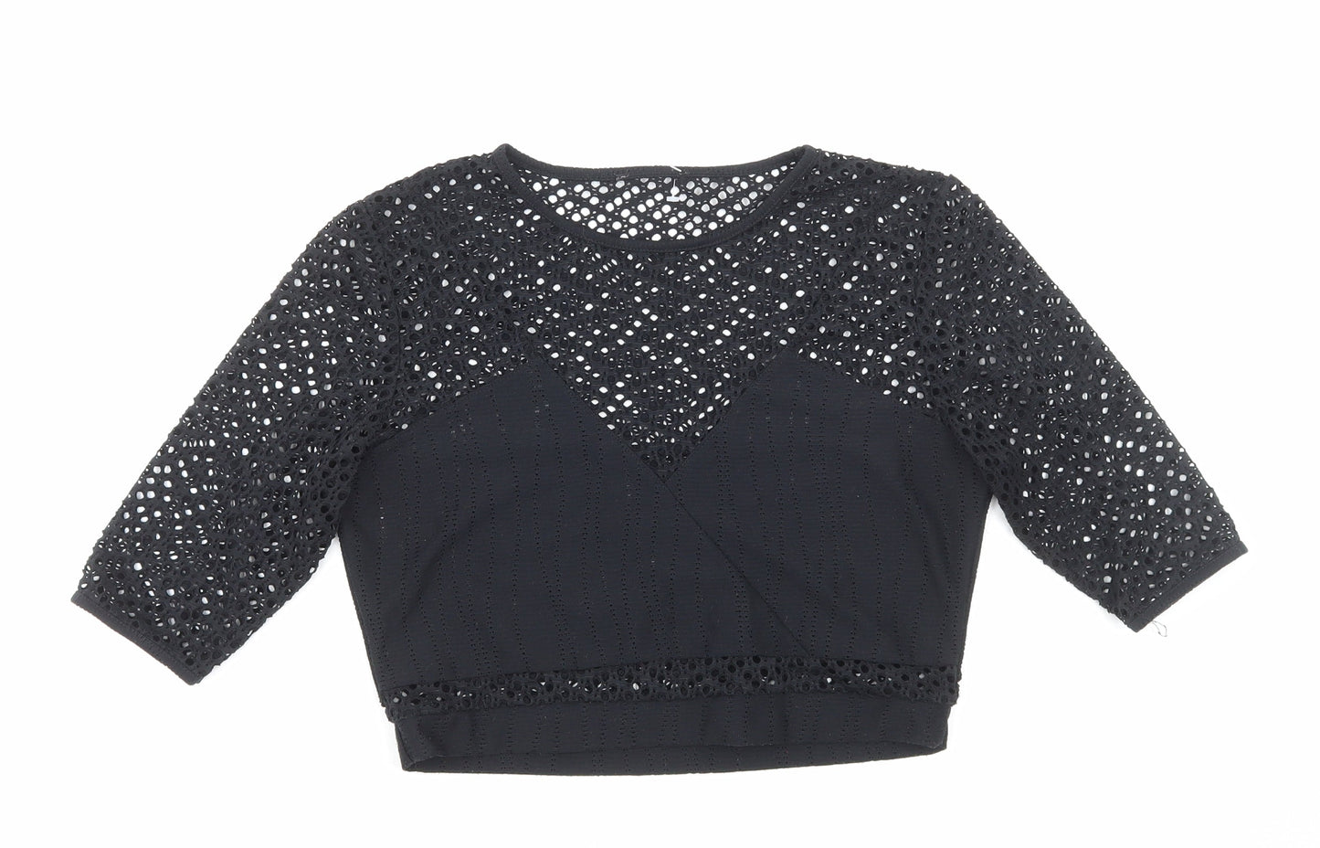 Womens UK Size 8 Preworn Black Cropped Blouse