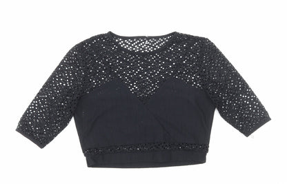 Womens UK Size 8 Preworn Black Cropped Blouse