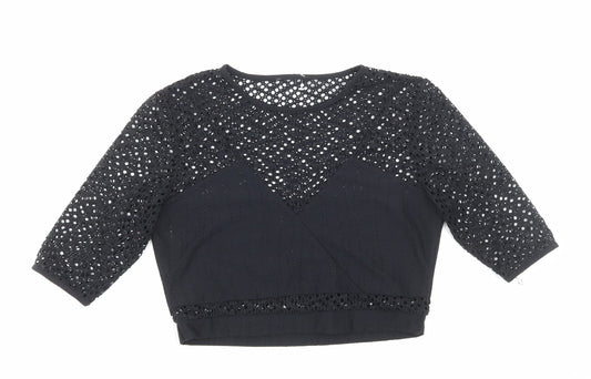 Womens UK Size 8 Preworn Black Cropped Blouse