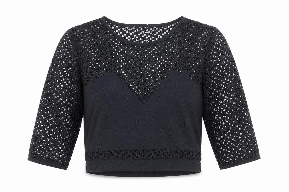 Womens UK Size 8 Preworn Black Cropped Blouse