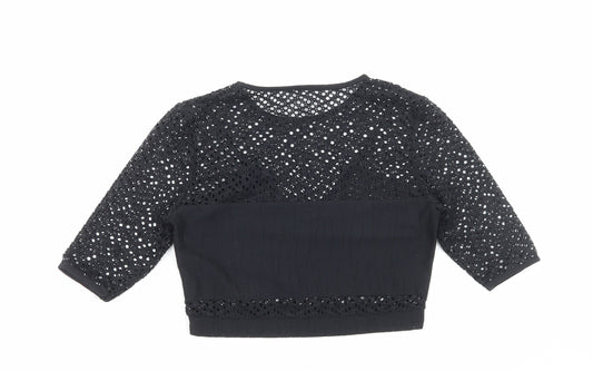 Womens UK Size 8 Preworn Black Cropped Blouse