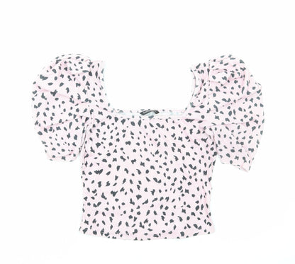 SheIn Womens Pink Geometric Polyester Basic Blouse Size S Round Neck