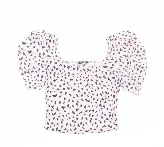 SheIn Womens Pink Geometric Polyester Basic Blouse Size S Round Neck