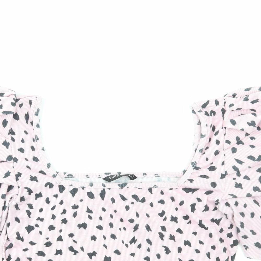 SheIn Womens Pink Geometric Polyester Basic Blouse Size S Round Neck