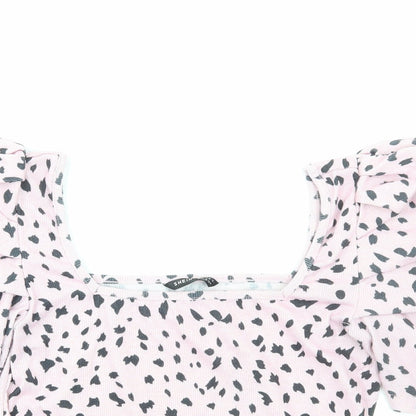 SheIn Womens Pink Geometric Polyester Basic Blouse Size S Round Neck