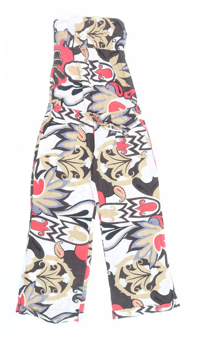 Sukot Womens Multicoloured Geometric Linen Jumpsuit One-Piece Size S Pullover