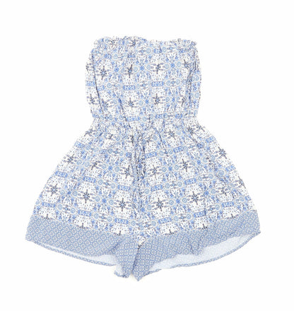 New Look Womens Blue Geometric Viscose Playsuit One-Piece Size 8 Pullover