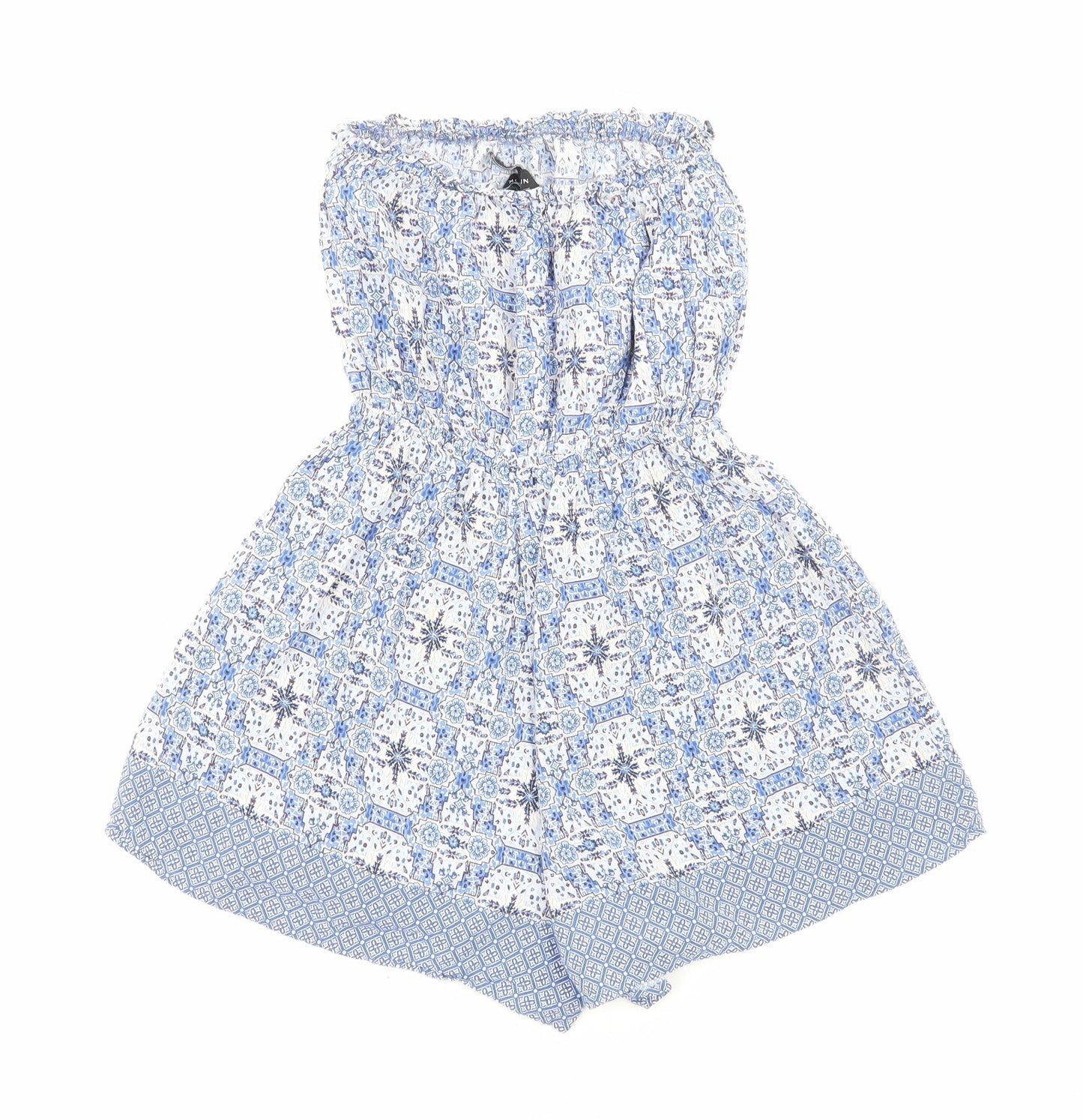 New Look Womens Blue Geometric Viscose Playsuit One-Piece Size 8 Pullover