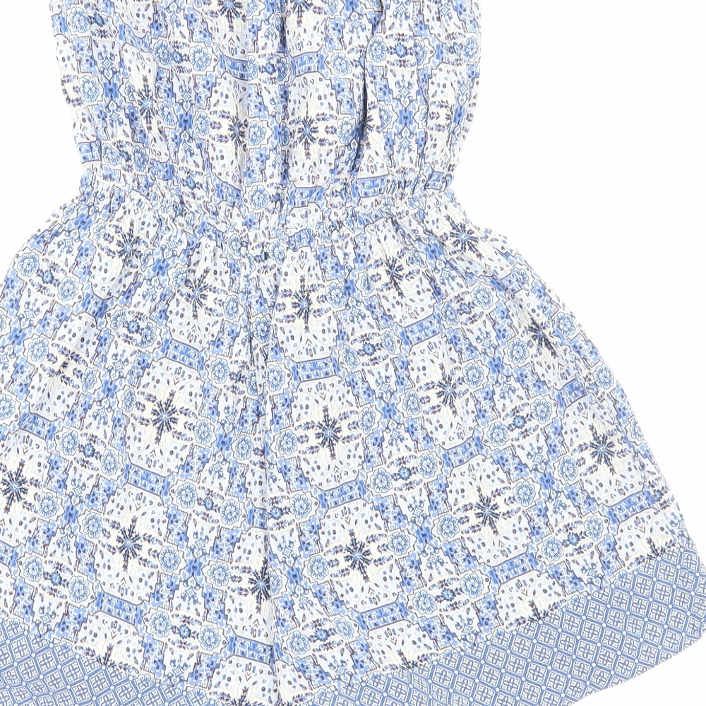 New Look Womens Blue Geometric Viscose Playsuit One-Piece Size 8 Pullover