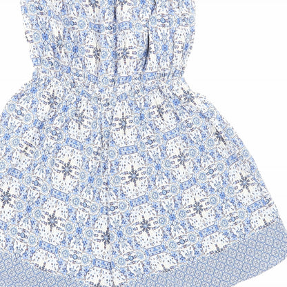 New Look Womens Blue Geometric Viscose Playsuit One-Piece Size 8 Pullover