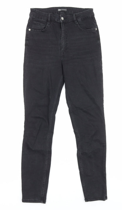 Zara Womens Black Cotton Skinny Jeans Size 8 Regular Zip