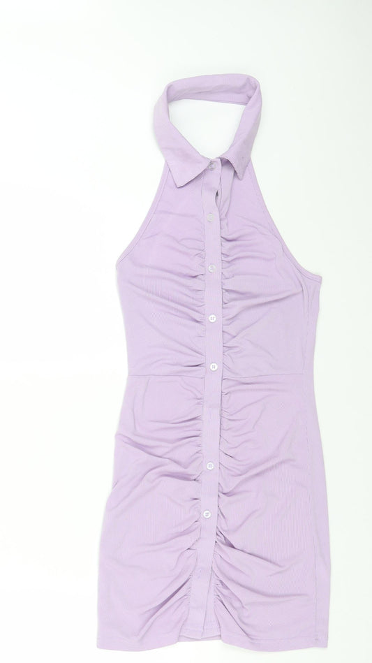 SheIn Womens Purple Polyester Bodycon Size S Halter Button