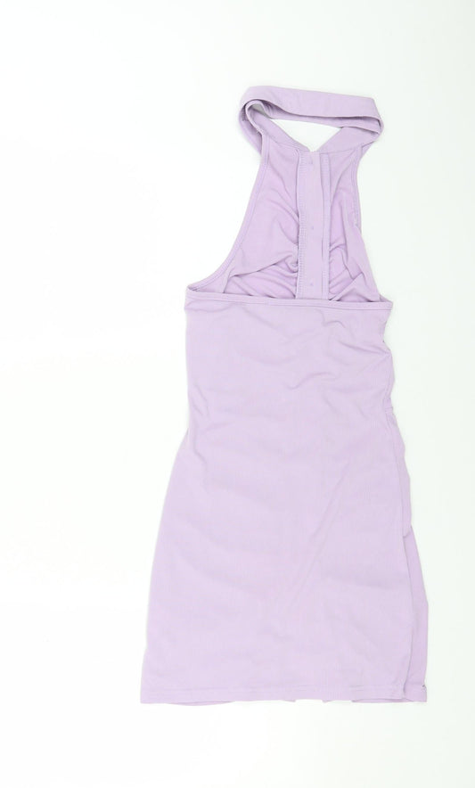 SheIn Womens Purple Polyester Bodycon Size S Halter Button