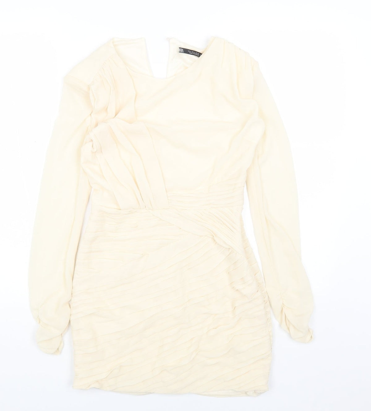 Zara Womens Beige Polyester Mini Size S Boat Neck Pullover