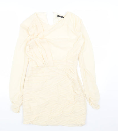 Zara Womens Beige Polyester Mini Size S Boat Neck Pullover