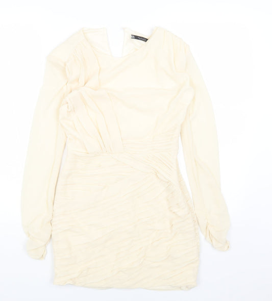 Zara Womens Beige Polyester Mini Size S Boat Neck Pullover