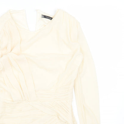 Zara Womens Beige Polyester Mini Size S Boat Neck Pullover