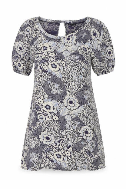 Warehouse Womens Blue Floral Cotton Shift Size 12 Boat Neck Pullover