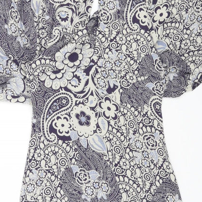 Warehouse Womens Blue Floral Cotton Shift Size 12 Boat Neck Pullover