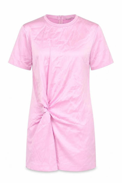 Zara Womens Pink Polyester T-Shirt Dress Size S Crew Neck Zip - Twist Detail
