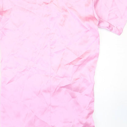Zara Womens Pink Polyester T-Shirt Dress Size S Crew Neck Zip - Twist Detail