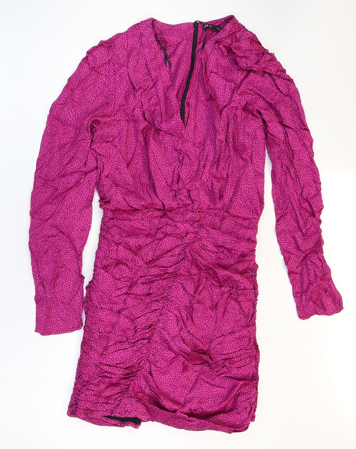 Zara Womens Pink Animal Print Polyester Mini Size 4 V-Neck