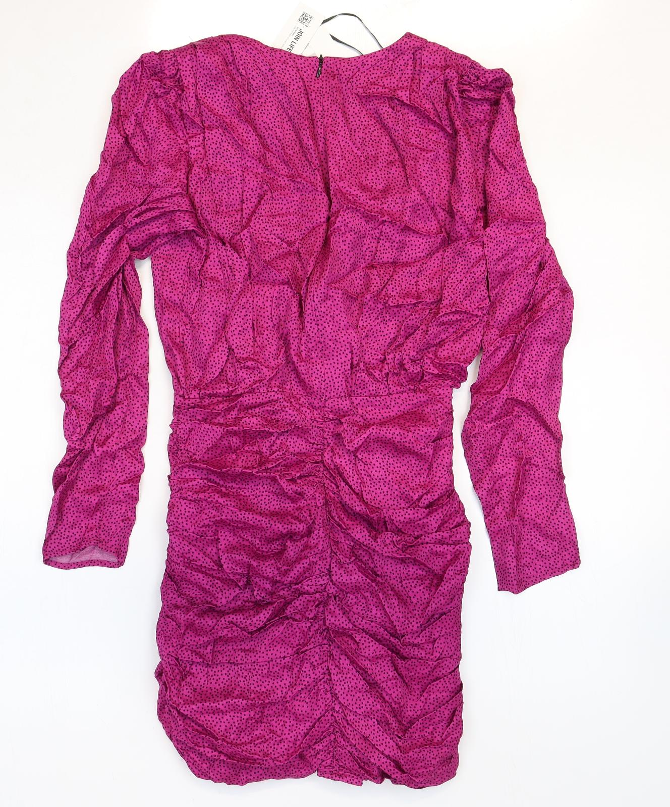 Zara Womens Pink Animal Print Polyester Mini Size 4 V-Neck