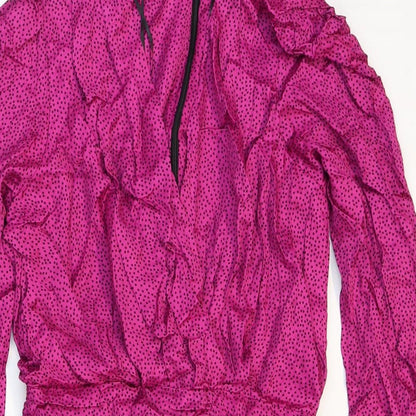 Zara Womens Pink Animal Print Polyester Mini Size 4 V-Neck