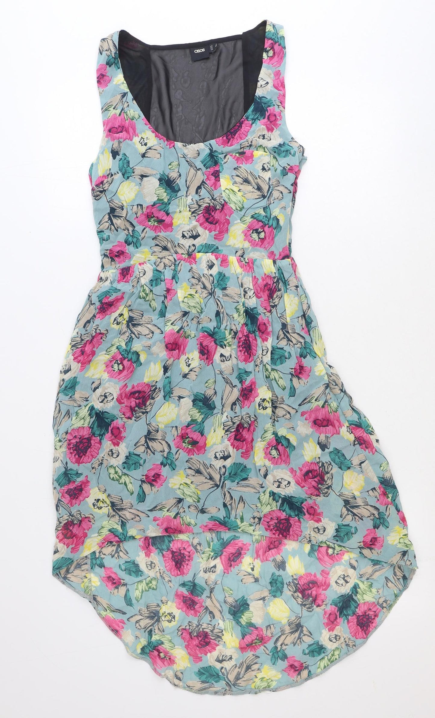 ASOS Womens Blue Floral Viscose A-Line Size 8 Scoop Neck Zip