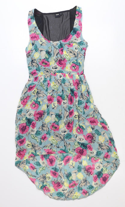 ASOS Womens Blue Floral Viscose A-Line Size 8 Scoop Neck Zip