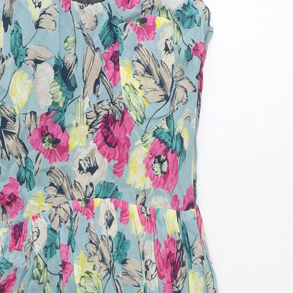 ASOS Womens Blue Floral Viscose A-Line Size 8 Scoop Neck Zip