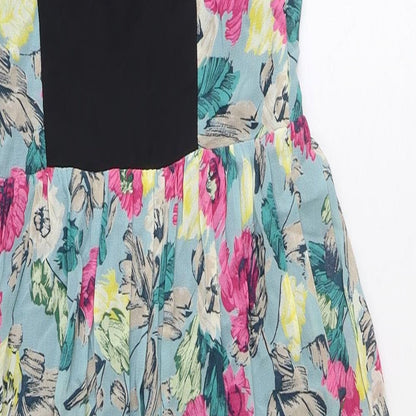 ASOS Womens Blue Floral Viscose A-Line Size 8 Scoop Neck Zip
